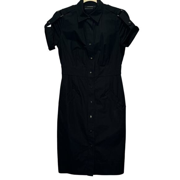 NWT Club Monaco Roxanne Shirt Dress Snap Minimalist Contemporary Midi Dress Blk - Picture 1 of 15